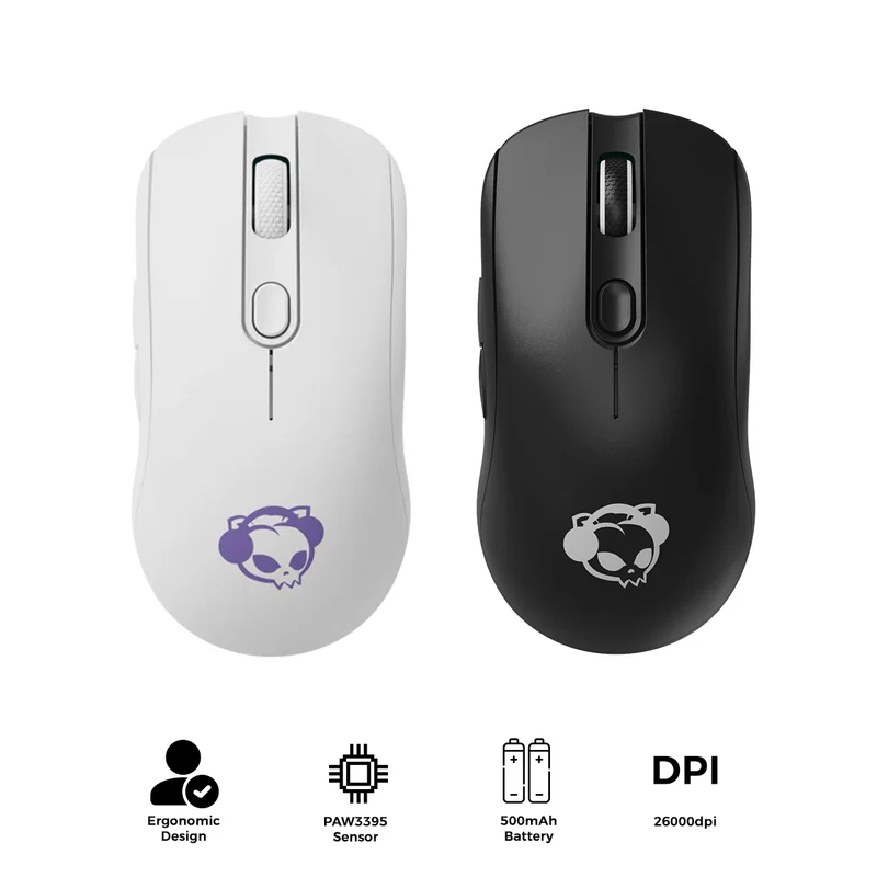 Akko AG ONE NearLink Upgraded 8K Hz + 4K Hz Polling Rate 8 Adjustable DPI Levels Ergonomic Wireless Mouse (Black, White)