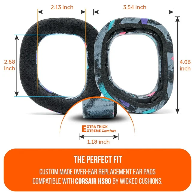 Wicked Cushions Corsair HS80 Earpads - WC FreeZe Cooling Gel (Black, 90s Black , Red Camo, Black Camo)