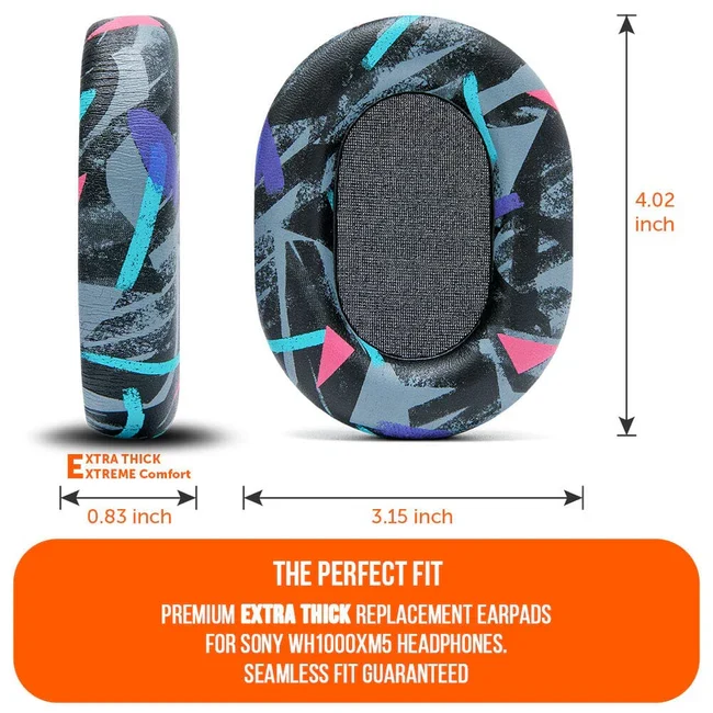 Wicked Cushions Upgraded Sony WH-1000XM5 Replacement Ear Pads (Black, 90s Black, Geo Grey, Silver, Blue, Black Camo)