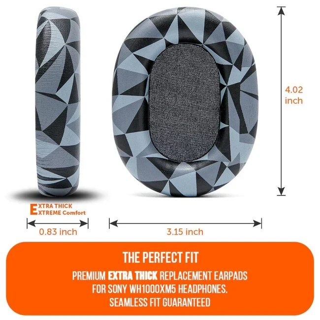 Wicked Cushions Upgraded Sony WH-1000XM5 Replacement Ear Pads (Black, 90s Black, Geo Grey, Silver, Blue, Black Camo)