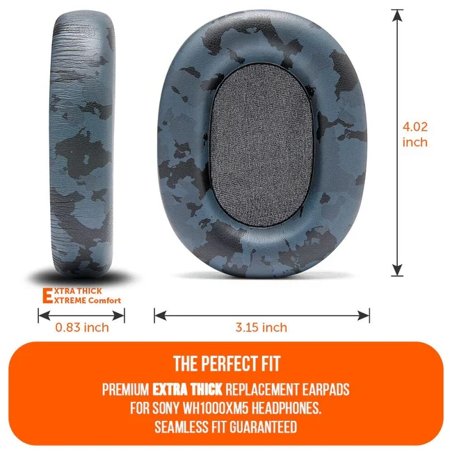 Wicked Cushions Upgraded Sony WH-1000XM5 Replacement Ear Pads (Black, 90s Black, Geo Grey, Silver, Blue, Black Camo)