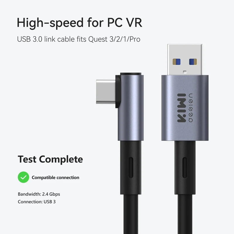 Kiwi Design Link Cable 16Ft (5m) with Cable Clip for Meta Quest 3/ Meta Quest 2/ Meta Quest 1/ Meta Quest Pro/ Pico 4 (Black) (KW-QL105-NEW-US)