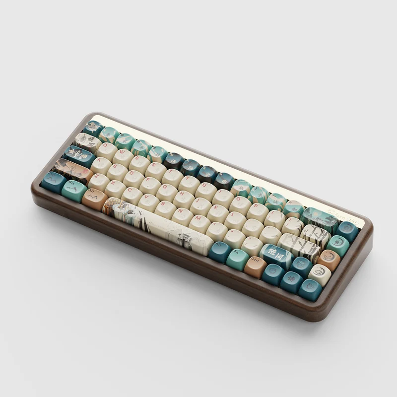 Akko MU01 Joy of Life Walnut Wood Case Multi-Mode RGB Hot-Swappable Mechanical Keyboard (Akko Botany Switch, Akko V3 Piano Pro Switch)