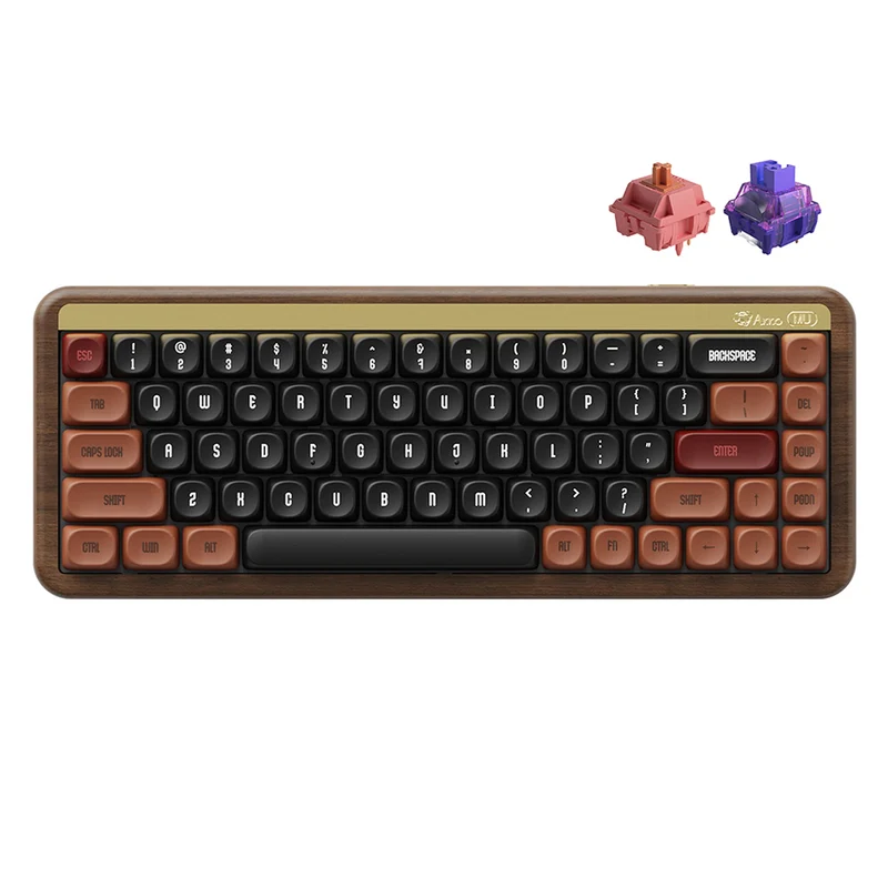 Akko MU01 Autumn Walnut Wood Case Multi-Mode RGB Hot-Swappable Mechanical Keyboard (Akko Rosewood Switch, Akko X TTC Demon Switch)