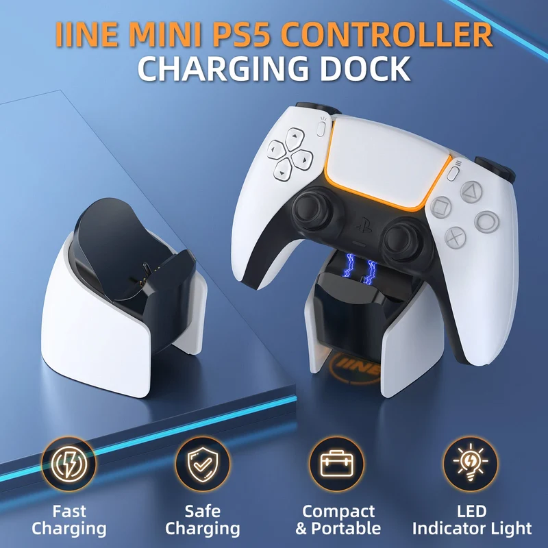 IINE Mini Charging Dock for PS5 DualSense Edge Controller / DualSense Controller (Black/White) (L962)