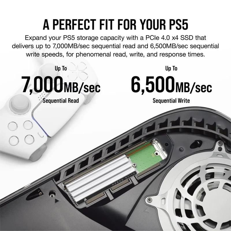 Corsair MP600 Elite PCIe Gen4 x4 NVMe 1.4 M.2 SSD for PS5 (White) (1TB, 2TB)