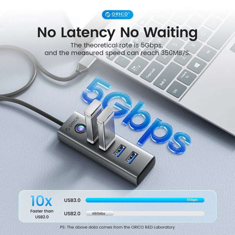 Orico 4 Ports USB 3.0 Hub Ultra-Slim Data USB Hub (PDD4U-U3) (Grey)