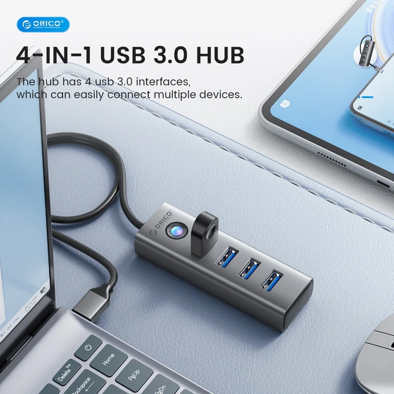 Orico 4 Ports USB 3.0 Hub Ultra-Slim Data USB Hub (PDD4U-U3) (Grey)