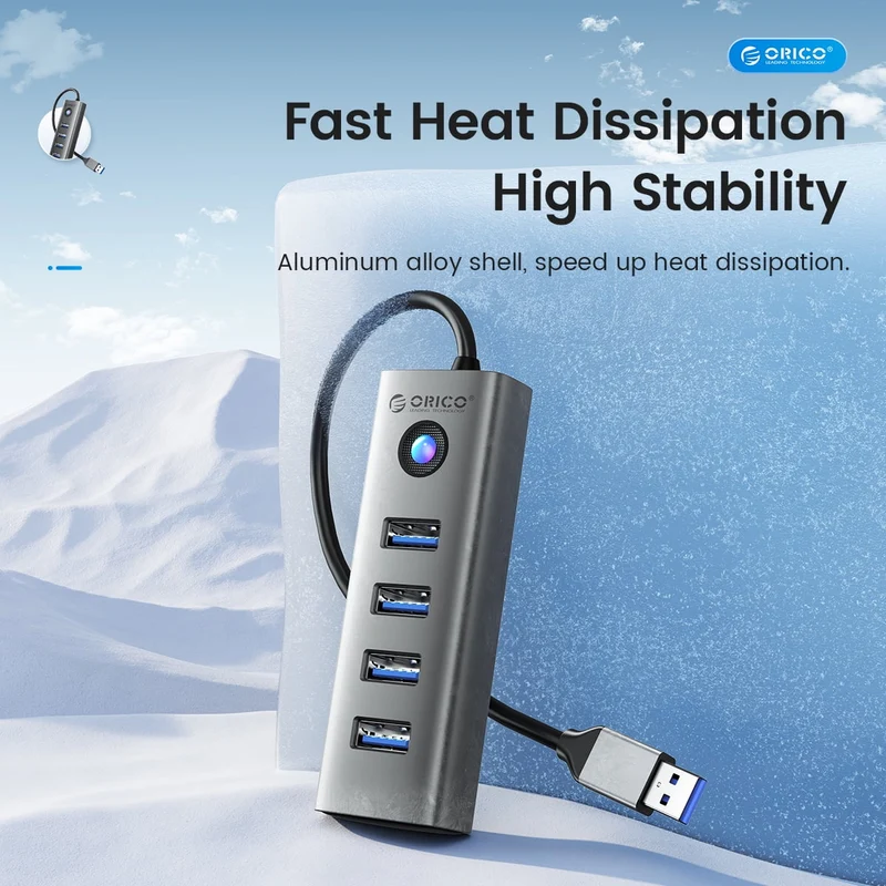 Orico 4 Ports USB 3.0 Hub Ultra-Slim Data USB Hub (PDD4U-U3) (Grey)