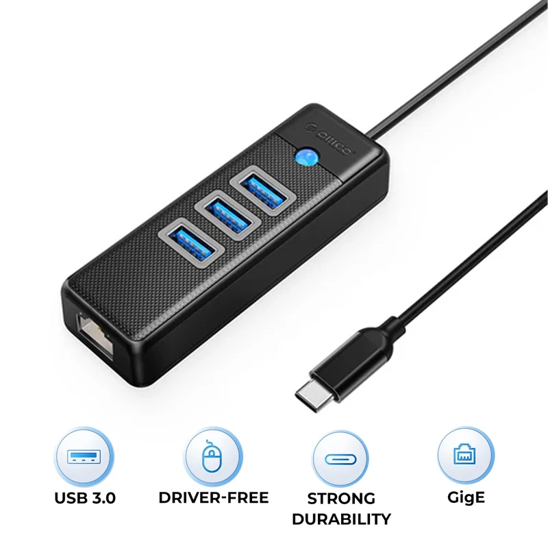 Orico 4-Port USB3.0 Hub with Gigabit Ethernet Port (PW3UR-C3) (Black)