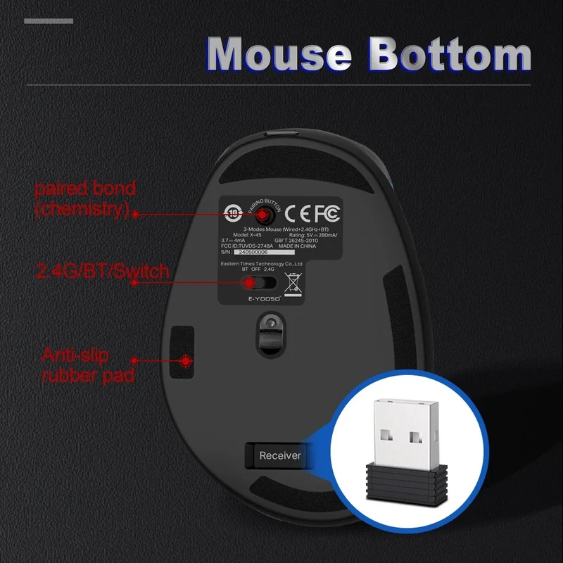 E-Yooso X-45 Tri-Mode Mouse (Red/Black, Black)