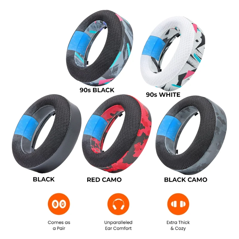 Wicked Cushions WC FreeZe Pulse 3D V2 - Cooling Gel Earpads for PS5 Pulse 3D Headset (Black, Red Camo, Black Camo, 90s White, 90s Black)