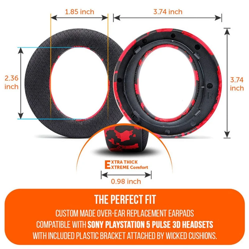 Wicked Cushions WC FreeZe Pulse 3D V2 - Cooling Gel Earpads for PS5 Pulse 3D Headset (Black, Red Camo, Black Camo, 90s White, 90s Black)