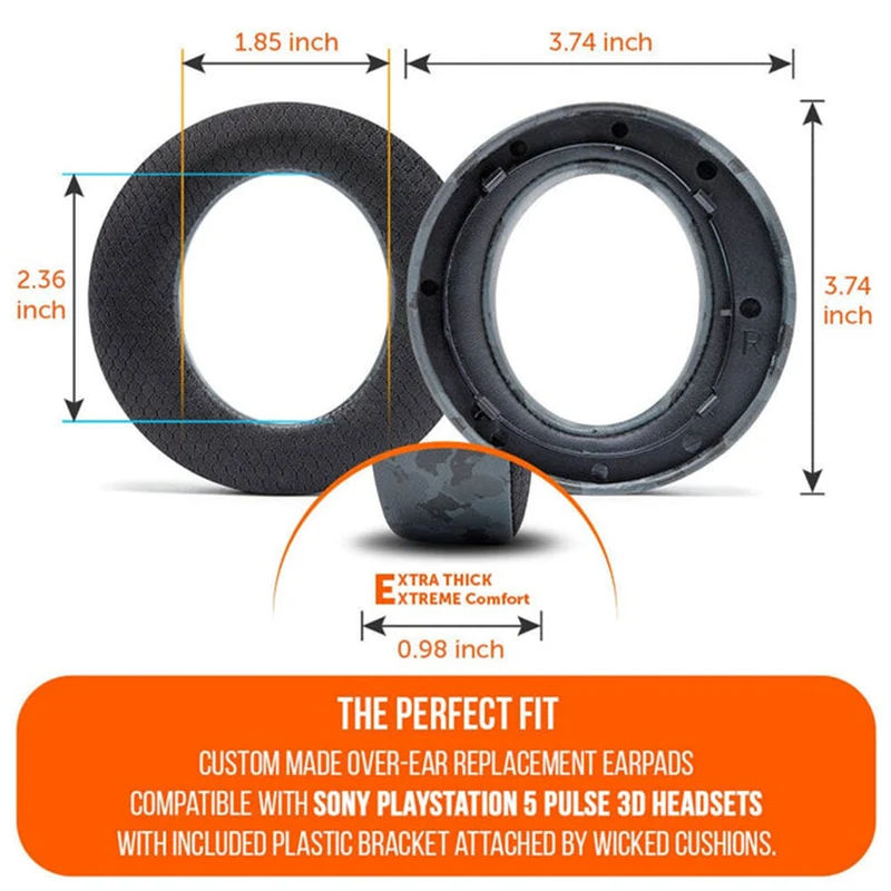 Wicked Cushions WC FreeZe Pulse 3D V2 - Cooling Gel Earpads for PS5 Pulse 3D Headset (Black, Red Camo, Black Camo, 90s White, 90s Black)