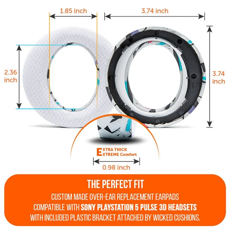 Wicked Cushions WC FreeZe Pulse 3D V2 - Cooling Gel Earpads for PS5 Pulse 3D Headset (Black, Red Camo, Black Camo, 90s White, 90s Black)