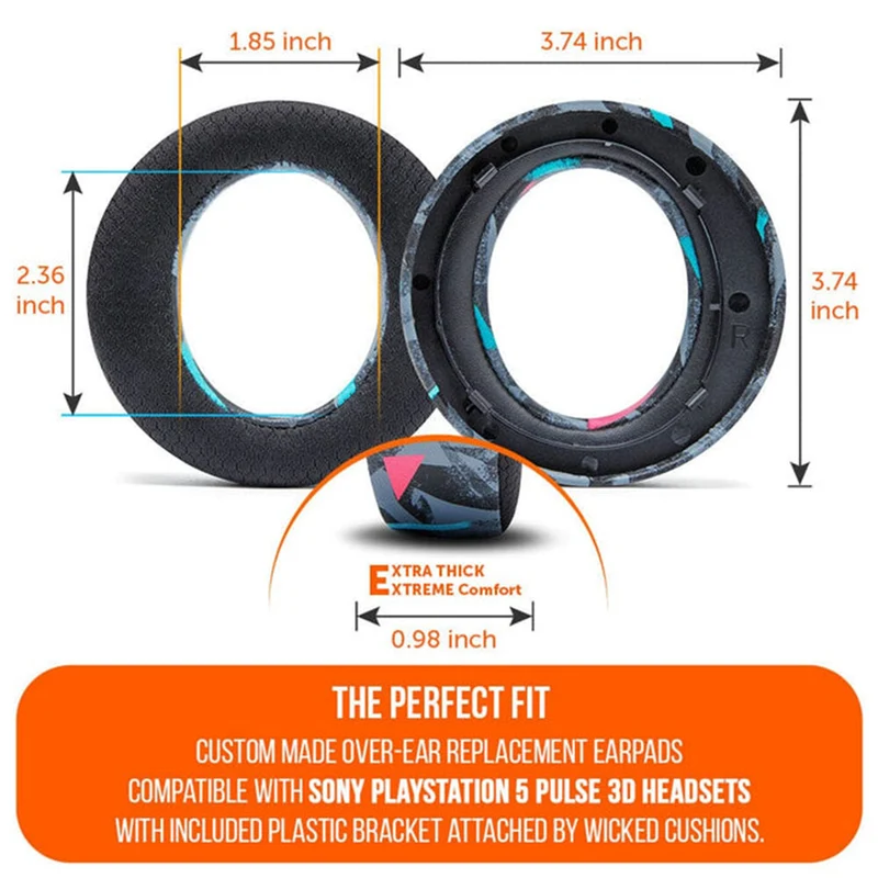 Wicked Cushions WC FreeZe Pulse 3D V2 - Cooling Gel Earpads for PS5 Pulse 3D Headset (Black, Red Camo, Black Camo, 90s White, 90s Black)