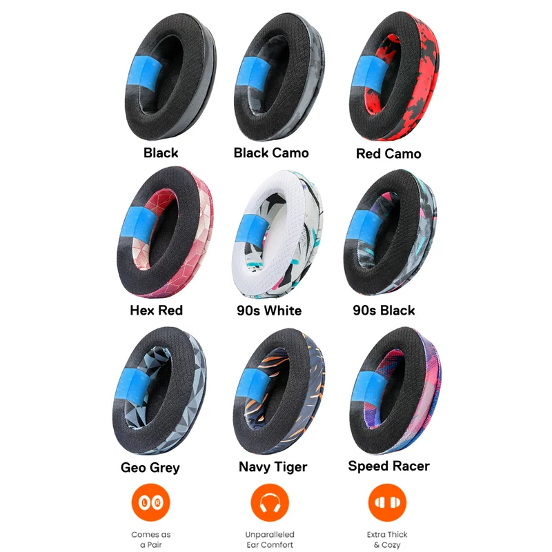 Wicked Cushions Arctis Nova Earpads (Compatible w/ Arctis Nova 1/1P/1X, 3, 4/4P/4X, 5/5P/5X, 7/7P/7X, Nova Pro Wired) - WC FreeZe Cooling Gel (Black, Black Camo, Red Camo, Speed Racer, Hex Red, 90s White, 90s Black, Navy Tiger, Geo Grey)