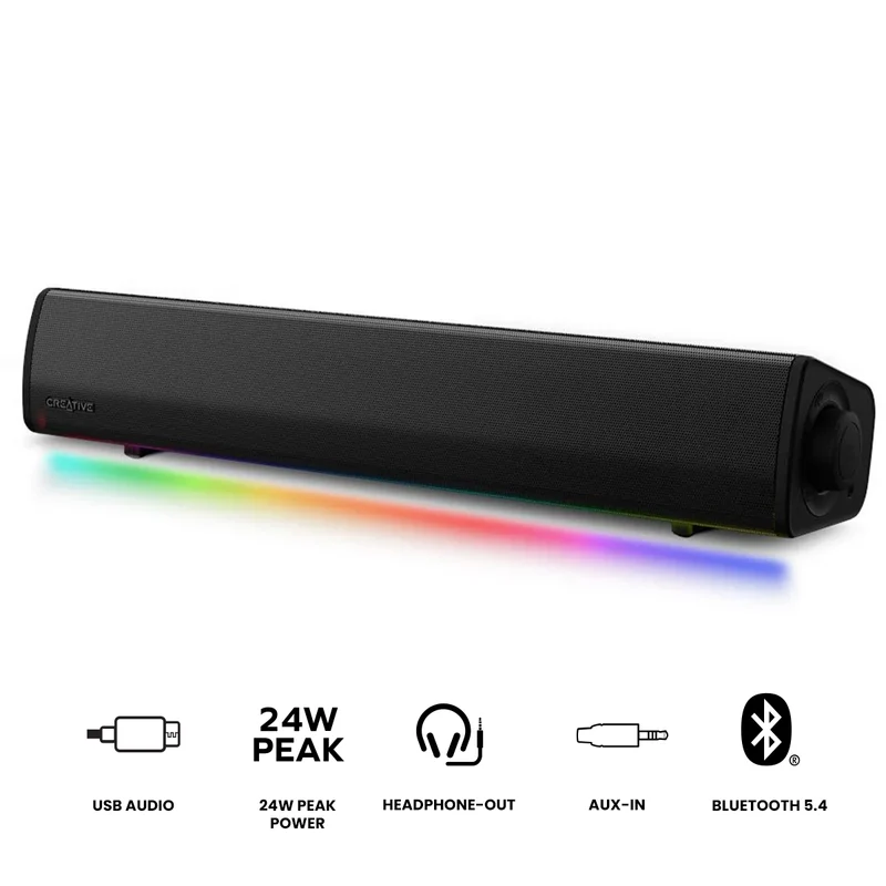 Creative Sound Blaster GS3 Compact RGB Gaming Soundbar with SuperWide Technology Powered via USB Bluetooth 5.4 (Black, White)