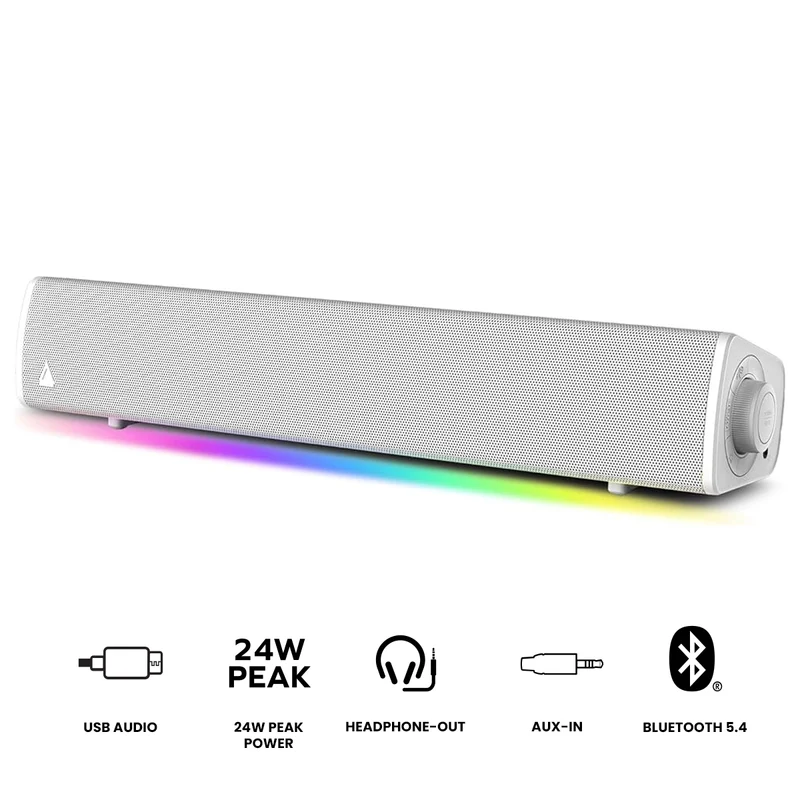 Creative Sound Blaster GS3 Compact RGB Gaming Soundbar with SuperWide Technology Powered via USB Bluetooth 5.4 (Black, White)