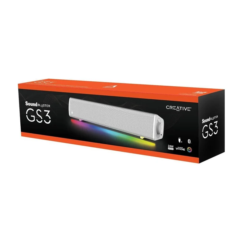 Creative Sound Blaster GS3 Compact RGB Gaming Soundbar with SuperWide Technology Powered via USB Bluetooth 5.4 (Black, White)