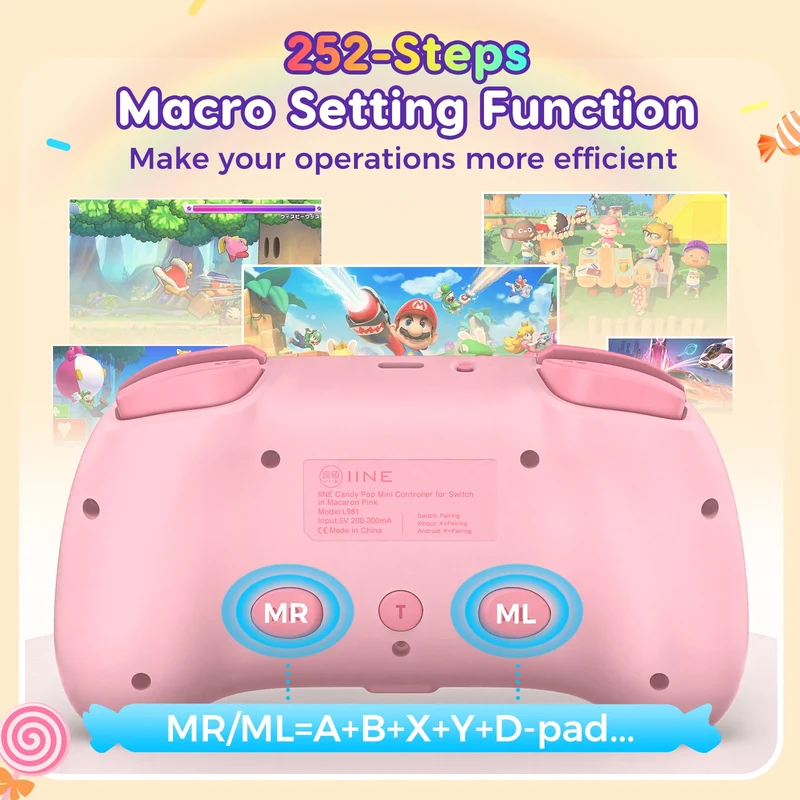 IINE Candy Pop Mini Controller for Switch/ Android/ iOS/ PC (Macaron Pink, Macaron Purple)