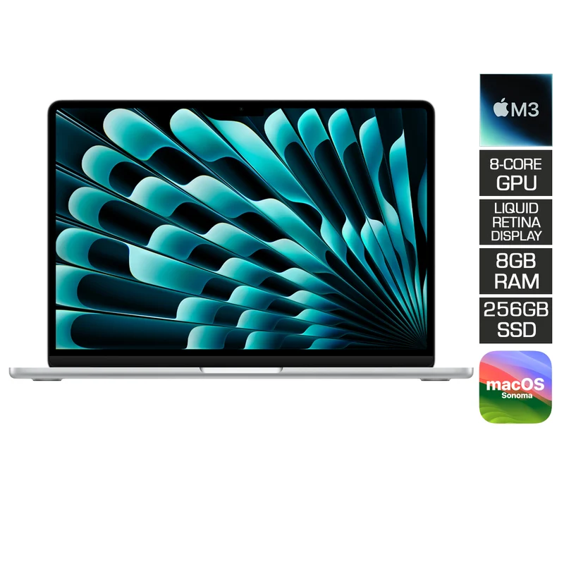 Macbook Air 13" (2024) (MRXQ3PP/A) (Silver) | M3 Chip | 8-Core CPU | 8-Core GPU | 8GB RAM | 256GB SSD