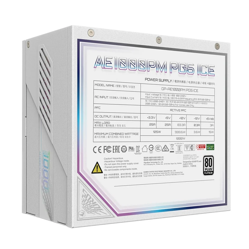 Gigabyte Aorus Elite P1000W 80+ Platinum PG5 Ice PCIe 5.0 Modular Power Supply (White)