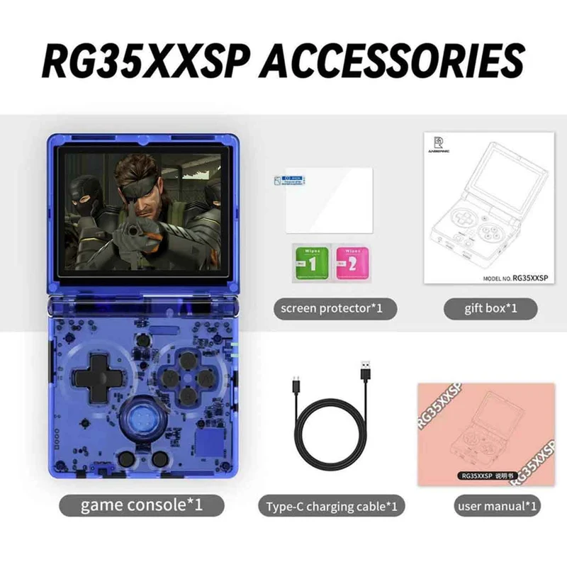 Anbernic RG35XXSP Retro Handheld Gaming Console (Black Transparent, Blue Transparent, Gray, Silver)