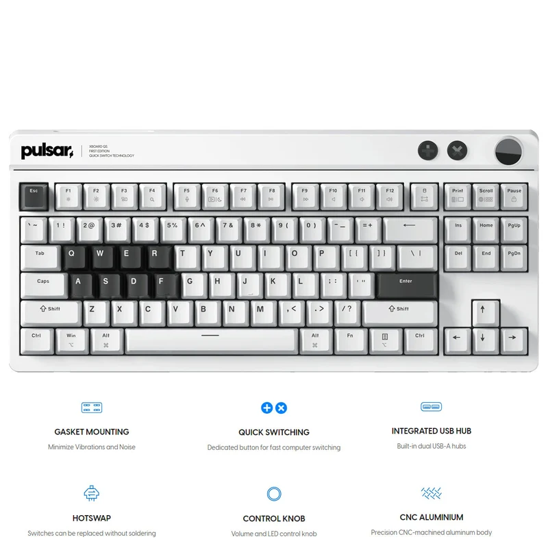 Pulsar XBOARD QS Mechanical Gaming Keyboard with Quick Switching Technology, Win/ Mac Switch Key (White) (PWKXBQSO2)