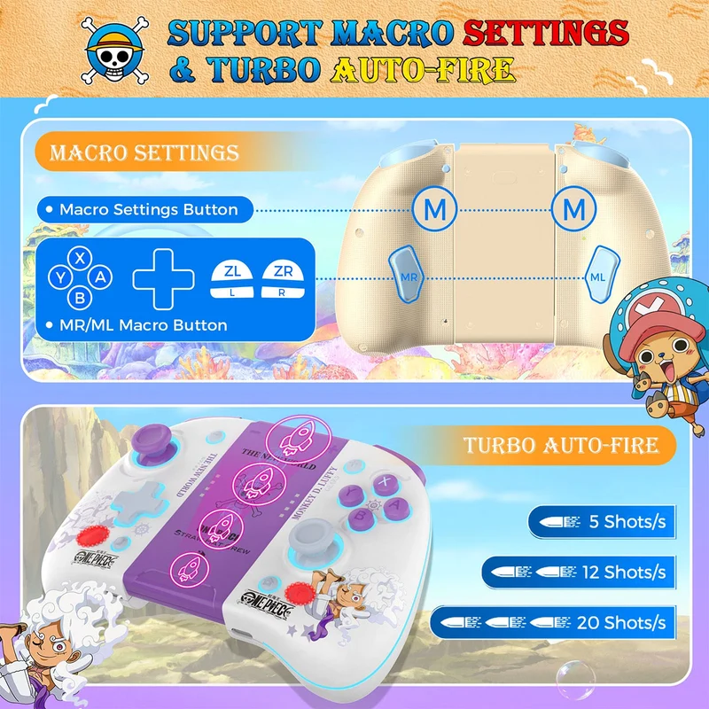 IINE Switch Left and Right Controller Luffy + Storage Bag for Switch Lite/ Switch/ Switch OLED (Luffy) Bundle (L944)