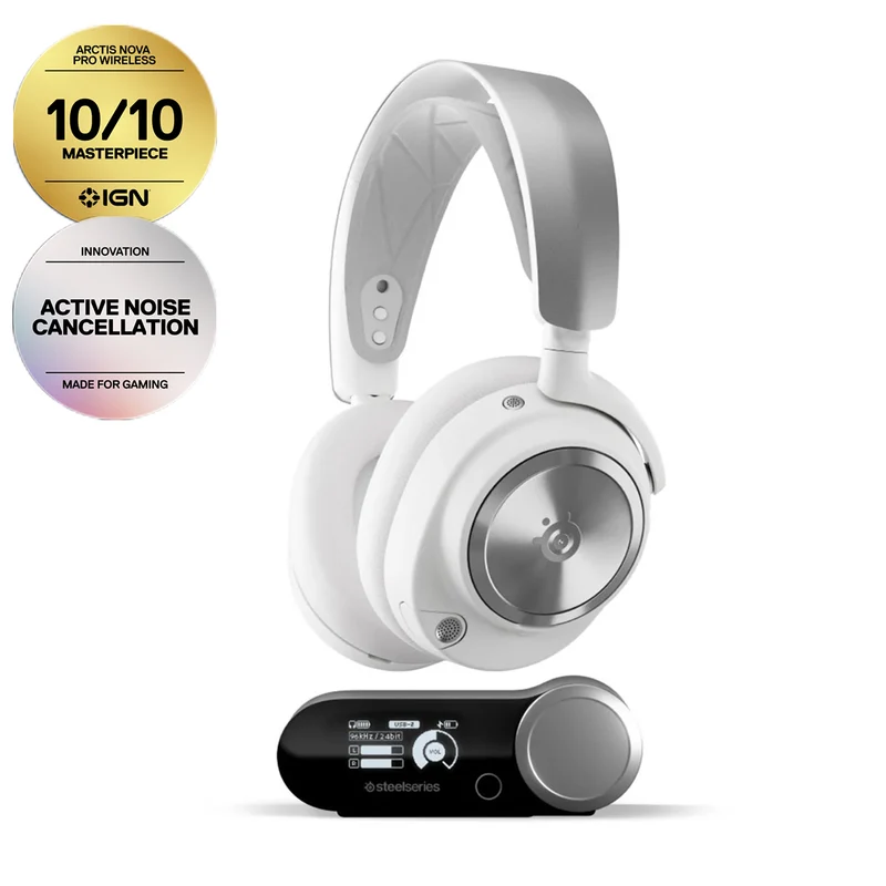 Steelseries Arctis Nova Pro Wireless High-Fidelity Gaming Audio w/ Active Noise Cancellation for PC/ Playstation/ Switch/ Mobile (White) (61524)