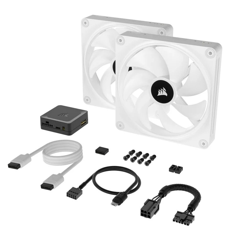 Corsair Icue Link QX140 RGB 140MM PWM PC Fans Starter Kit With Icue Link System Hub (White) (Twin Pack)