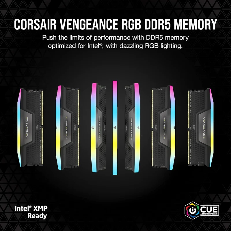 Corsair Vengeance RGB 64GB (2X32GB) DDR5 DRAM 5600MHZ CL36 Memory Kit (Black) (CMH64GX5M2B5600C36)