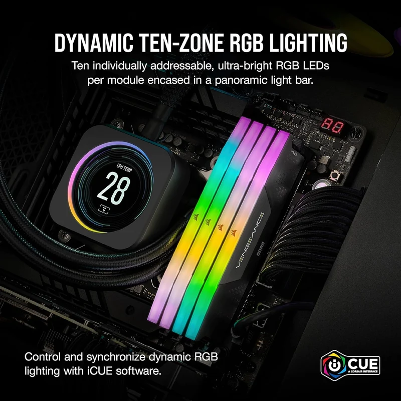 Corsair Vengeance RGB 64GB (2X32GB) DDR5 DRAM 5600MHZ CL36 Memory Kit (Black) (CMH64GX5M2B5600C36)