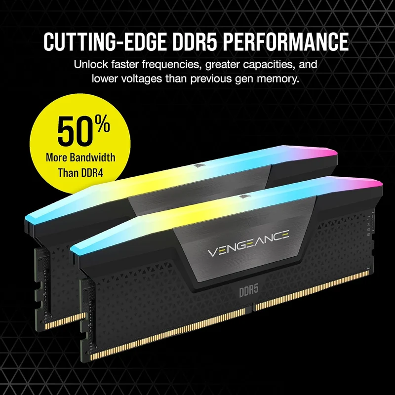 Corsair Vengeance RGB 64GB (2X32GB) DDR5 DRAM 5600MHZ CL36 Memory Kit (Black) (CMH64GX5M2B5600C36)