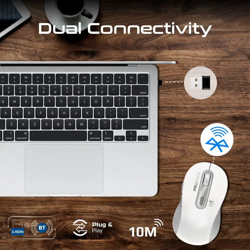 Promate Dual Mode Wireless Optical Mouse (White)