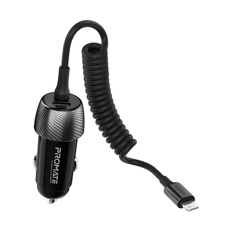Promate POWERDRIVE-33PDI 33W Car Charger With Lightning Cable And USB-A Port