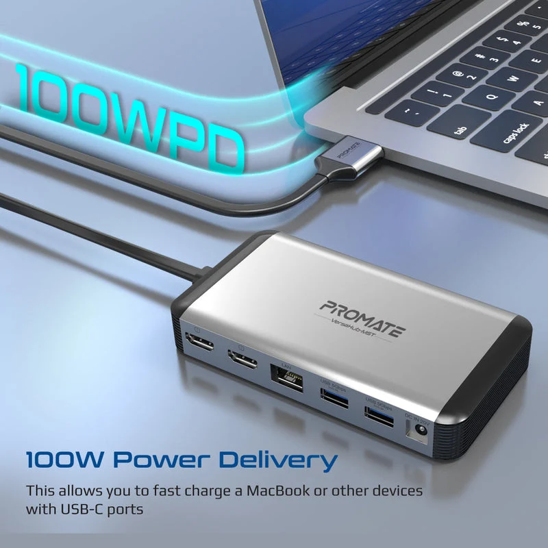Promate Versahub-MST 13-In-1 Macbook Docking Station With 150W Power Adapter & 4K 60Hz MST Dual Display