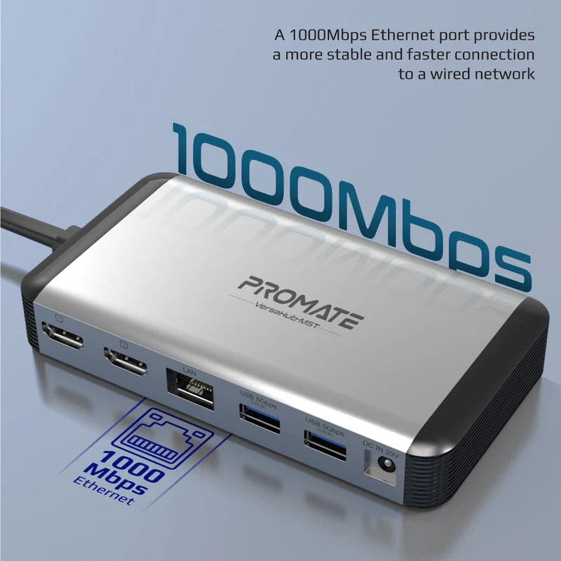 Promate Versahub-MST 13-In-1 Macbook Docking Station With 150W Power Adapter & 4K 60Hz MST Dual Display