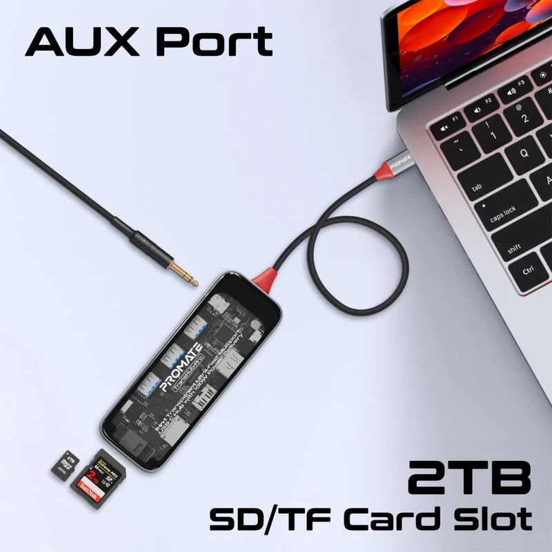 Promate Transhub-Pro 11-In-1 Transparent Multiport USB-C Hub With 100W Power Delivery, HDMI 4K