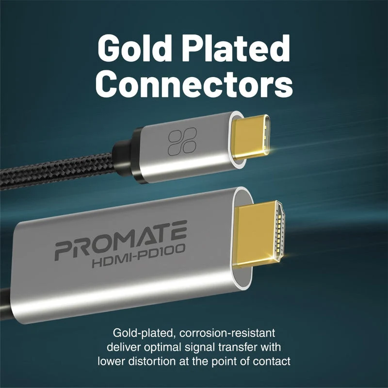 Promate HDMI-PD100 4K Crystal Clarity USB-C To HDMI Cable 4K Ultra HD 100W Power