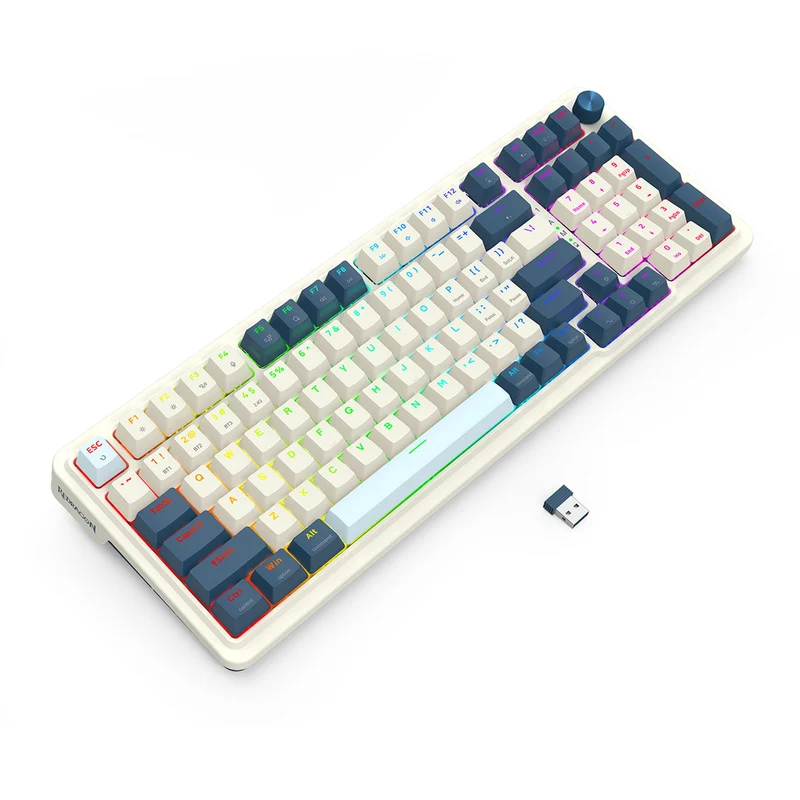 Redragon Eisa Pro 3 Modes 98-Key Hot-Swappable RGB Mechanical Keyboard - White Blue (Linear Red Switch) (K686WB-RGB-Pro)