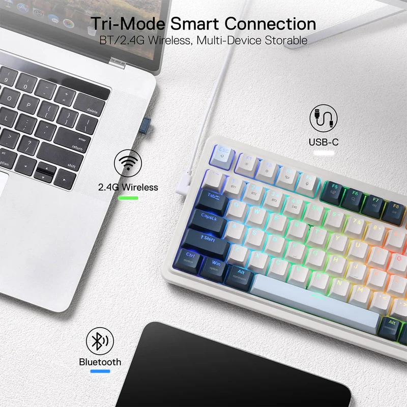 Redragon Eisa Pro 3 Modes 98-Key Hot-Swappable RGB Mechanical Keyboard - White Blue (Linear Red Switch) (K686WB-RGB-Pro)