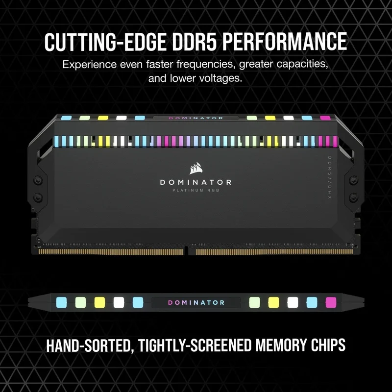 Corsair Dominator Platinum RGB 64GB (2x32GB) DDR5 DRAM 6800Mhz CL40 Intel XMP Memory Kit (Black) (CMT64GX5M2B6800C40)
