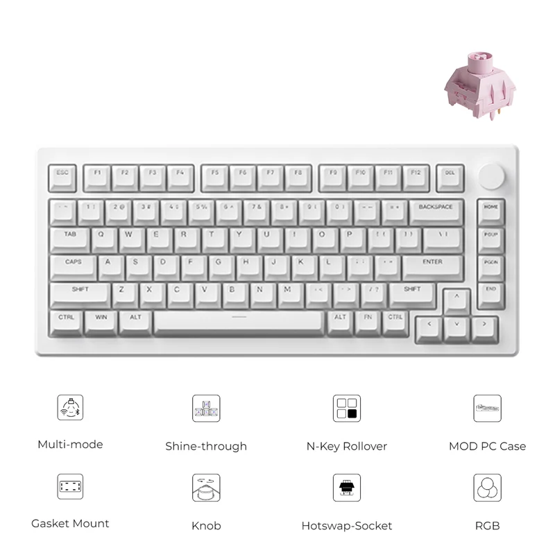 Akko MOD 007B PC Shine-Through Multi-Mode RGB Hot-Swappable Mechanical Keyboard (Ice Cream Pink)