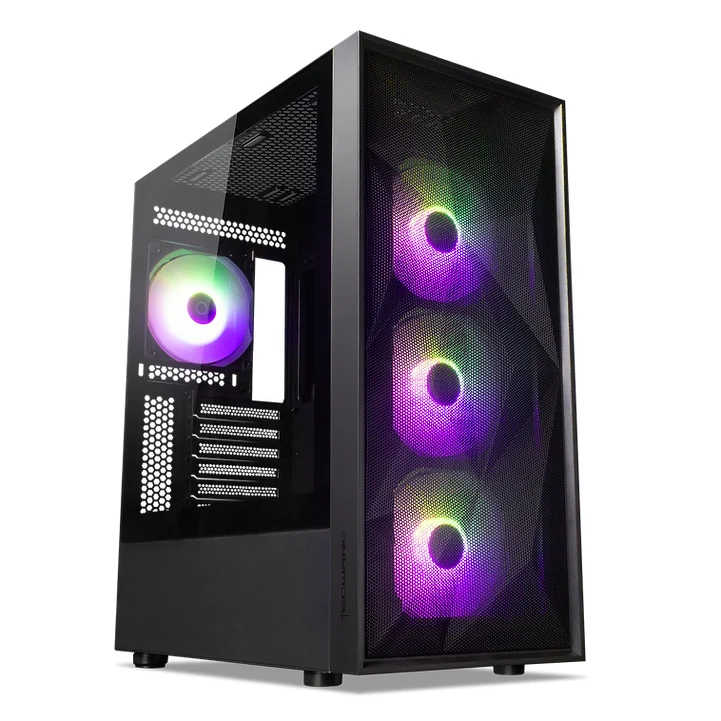 Tecware Forge S TG High Airflow PC Case With 4X Omni P12 ARGB Fans + Hub (Black)