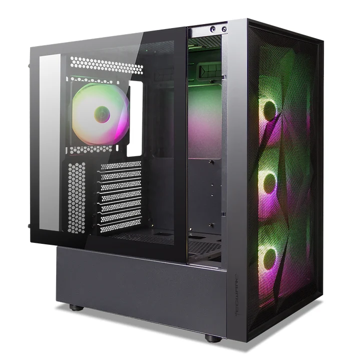 Tecware Forge S TG High Airflow PC Case With 4X Omni P12 ARGB Fans + Hub (Black)