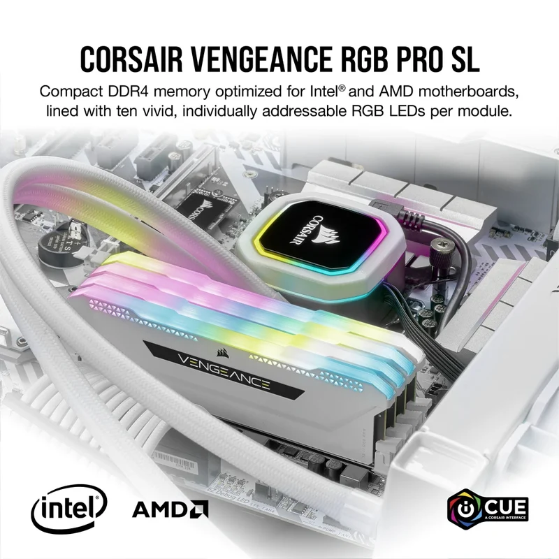 Corsair Vengeance RGB Pro SL 32GB (2x16GB) DDR4 DRAM 3600MHz C18 Memory Kit - White (CMH32GX4M2D3600C18W)