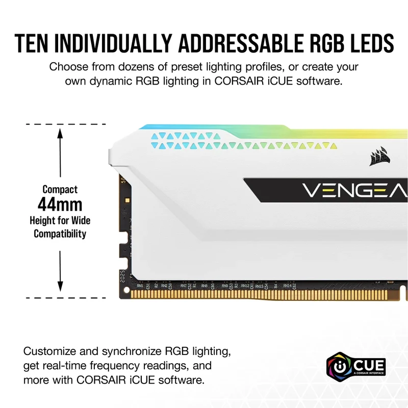 Corsair Vengeance RGB Pro SL 32GB (2x16GB) DDR4 DRAM 3600MHz C18 Memory Kit - White (CMH32GX4M2D3600C18W)