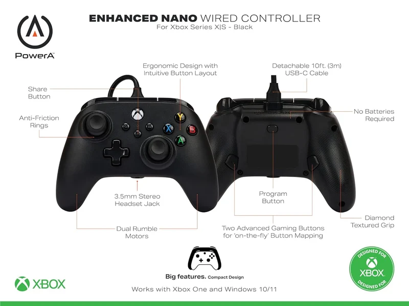 Power A Xbox Enhanced Wired Controller Nano Black For Xbox Series X|S (XBGP0024-01)